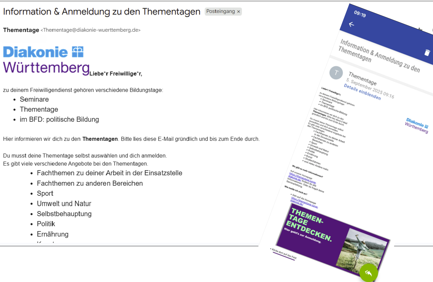 Screenshot Beispielbild Thementage-Infomail